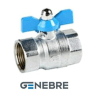Кран шаровый полнопроходной GENEBRE, корпус-латунь, уплотнение-PTFE, Tmax=180°C ВР/ВР ручка-баб