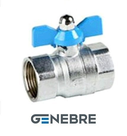 Кран шаровый полнопроходной GENEBRE, корпус-латунь, уплотнение-PTFE, Tmax=180°C ВР/ВР ручка-баб